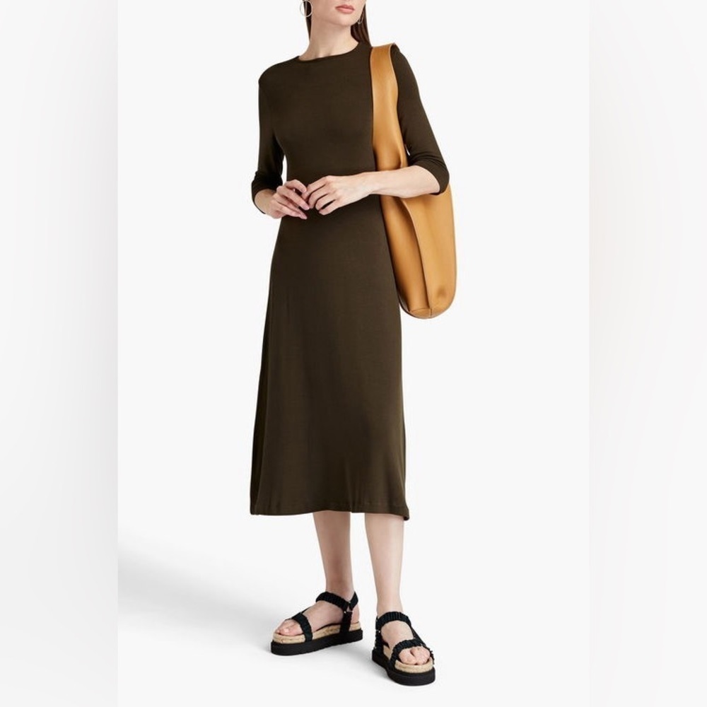 VINCE NWT Stretch Jersey Midi Dress in Army Green Size XS